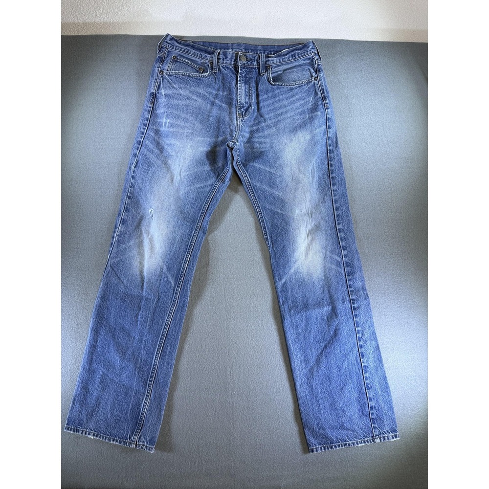 Bullhead Rincon Straight Jeans Mens 34x32 Medium Blue Distressed Denim Casual